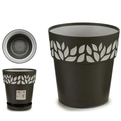 Vaso per piante con sottovaso serie Lofly bordato, altezza 32 cm, colore: antracite