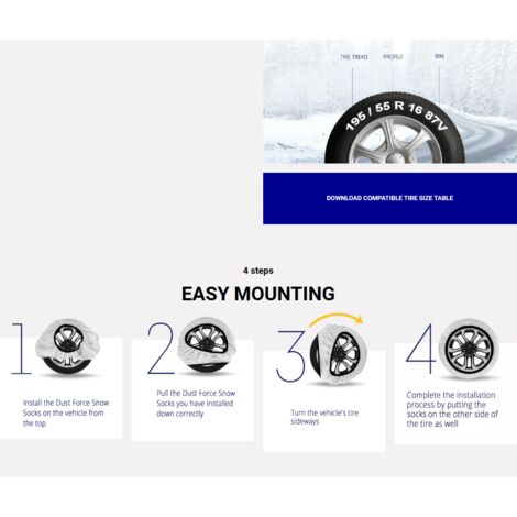 Calze Da Neve Omologate EN16662-1:2020, Misura 195/55-16, Montaggio Rapido Senza Attrezzi, Per Auto Non Catenabili