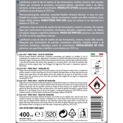 Olio di Vasellina Spray Help 6in1 Arexons per cerniere porte finestre da 400 ml