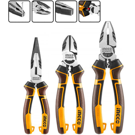 Set 3 Pinze professionali chromo vanadium impugnatura ergonomica INGCO INDUSTRIAL