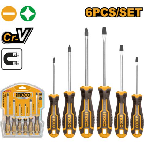 Set di Cacciaviti giraviti INGCO kit 6 pezzi con punta magnetica a taglio e croce Cr-V