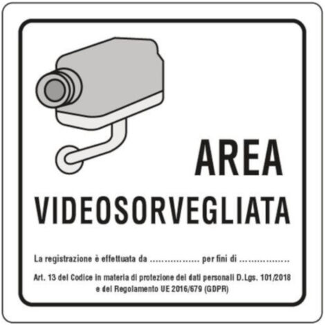 Cartello Targa Area Videosorvegliata supporto in metallico dimensione 20 x 20 cm (1/2)