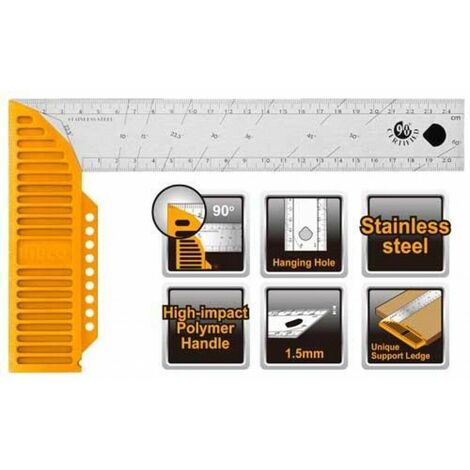Squadra Multiuso 90° professionale da 300mm scala millimetrata x angoli  Manicata INGCO