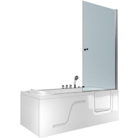 Seniorendusche Kombi Duschkabine Whirlpool Seniorenwanne mit Tür S17D-TH-WP-L 150x75 cm