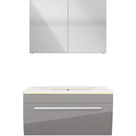 Badmöbel Set Gently 3 V1 Weiß/Grau MDF Waschtisch 80cm mit 1x 5W LED-Strahler