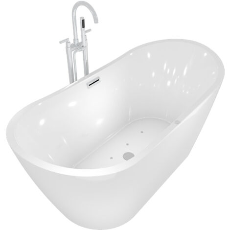 freistehende Badewanne Wanne F13 180x92cm Whirlpool mit Luftmassage mit Amatur AF03 (1/5)