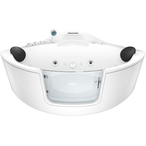 Whirlpool Pool Badewanne Eckwanne Wanne W60H-SC 140x140cm mit Tür Walk-in-Pool aktive Schlauch-Reinigung