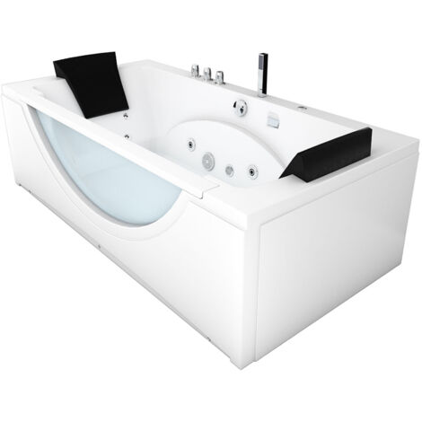 Whirlpool Pool Badewanne Eckwanne Wanne W81-A-SC 90x180cm mit Farblicht, aktive Schlauch-Reinigung