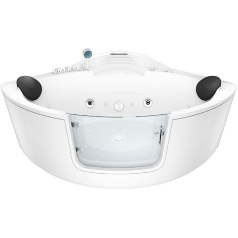 Whirlpool Pool Badewanne Eckwanne Wanne W60-TH-SC 140x140cm mit Tür Walk-in-Pool aktive Schlauch-Reinigung