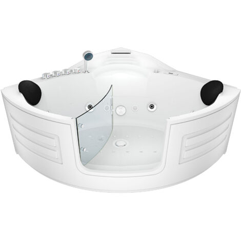 Whirlpool Pool Badewanne Eckwanne Wanne W70H-SC 150x150cm mit Tür Walk-in-Pool aktive Schlauch-Reinigung