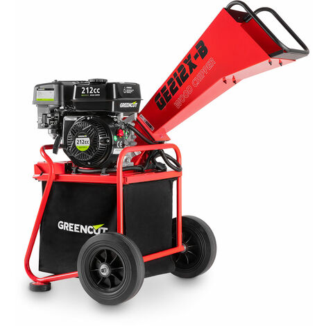 Benzin-Bio-Häcksler 212cc 5kw, Schneiddurchmesser 50mm, großer Trichter, 64L Sack, Räder und Tragegriff - Greencut GE212X-B