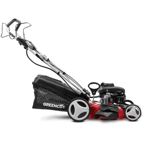 Rasenmäher Benzin 150cc 4hp, Elektrostart 4-Takt-Selbstfahrer, 460mm zweischneidiges Stahlmesser 18" einstellbare, Schnitthöhe und 55L Korbvolumen - Greencut GLM770XE