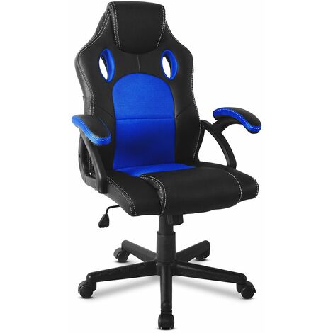 360 Grad Ergonomische Drehstuhl Gaming Computer Höhenverstellbar PU Leder Blau 