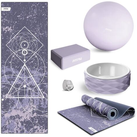 Kit 5 Yoga und Pilates-Zubehör KITWELL-500 LILA, Yoga-Matte, Yoga-Block und Rad, fitball, Übung Gurt, Anfänger und Erhöhung der Schwierigkeit - FITFIU Fitness