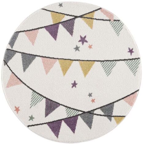 Tapis Rond pour chambre d'enfant Crème Motif Guirlandes Multicolores (120x120cm) (1/5)
