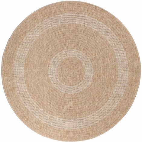 Naturel – Tapis rond aspect jute beige crème 160x160cm – 100% polypropylène – Tissé plat 3mm – Densité 1400g/m² pour intérieur et extérieur (1/5)