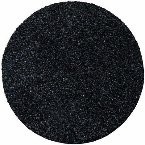 Tapis Rond Shaggy Uni Poils Longs Tapis Salon Chambre (Noir - 160x160cm) (1/5)