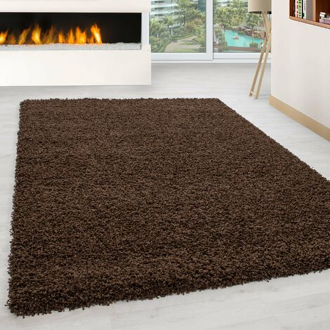Tapis Shaggy Uni Poils Longs Tapis Salon Chambre Couloir (Marron - 80x150cm)