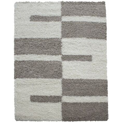 Tapis shaggy géométrique 160x230cm – 30mm hauteur – 100% polypropylène – Antidérapant jute – Nettoyage facile – Gala (1/5)