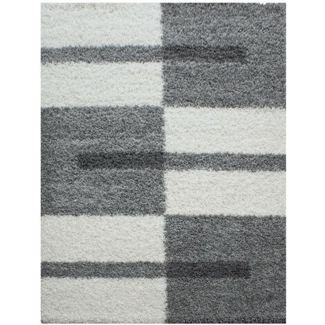 Tapis Salon Chambre Shaggy Motifs Géométrique - ROMA (Gris - 280x370cm) (1/5)
