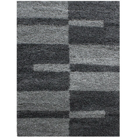 Tapis Salon Chambre Shaggy Motifs Géométrique - ROMA (Anthracite - 80x150cm) (1/5)