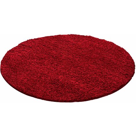 Tapis Rond Shaggy Uni Poils Longs Tapis Salon Chambre (Rouge - 200x200cm) (1/4)