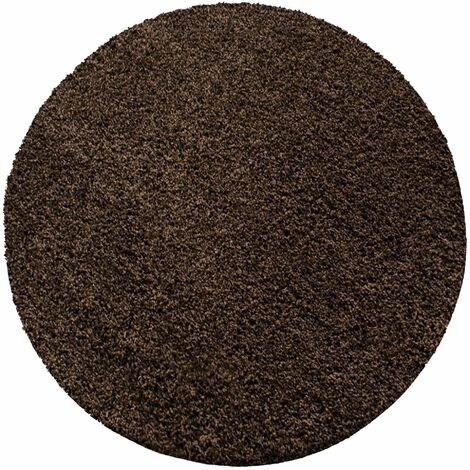 Tapis Rond Shaggy Uni Poils Longs Tapis Salon Chambre (Marron - 160x160cm) (1/5)