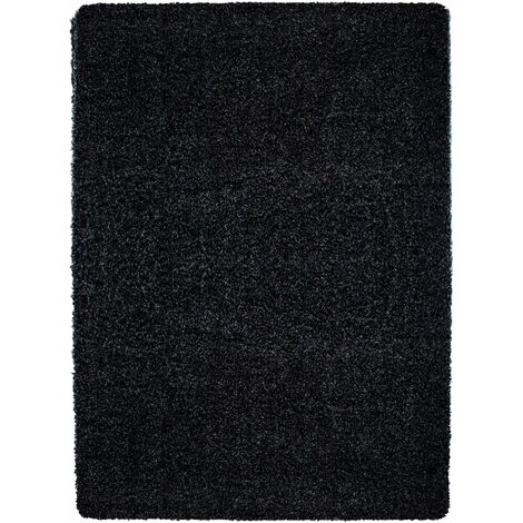 Tapis Shaggy Uni Poils Longs Tapis Salon Chambre Couloir (Noir - 80x150cm)