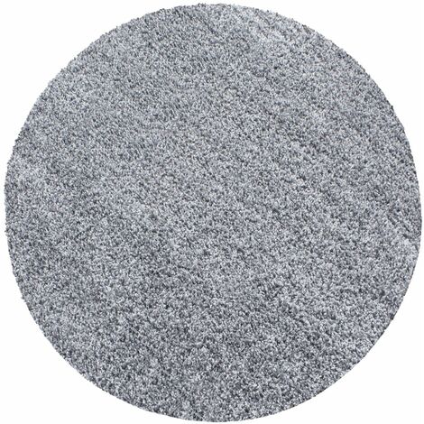 Tapis Rond Shaggy Uni Poils Longs Tapis Salon Chambre (Gris - 80x80cm) (1/5)