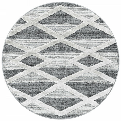 Tapis Rond en relief Berbère TIZAS Crème et Gris (160x160cm)