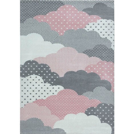 Cloudy - tapis enfant rond à motifs nuages - bleu 120 x 120 cm