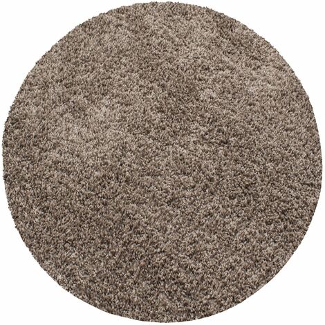 Tapis Rond Shaggy Uni Poils Longs Tapis Salon Chambre (Café - 80x80cm) (1/5)