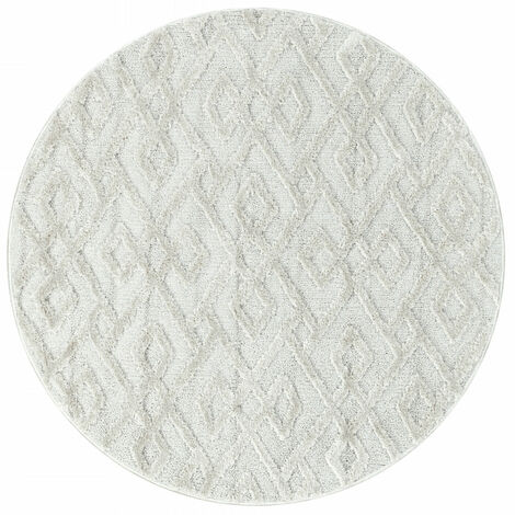 Tapis rond en relief berbère crème 160x160cm – 100% polypropylène – Hauteur de poils 20mm – Densité 2150g/m² – Pisa