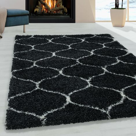 Tapis Shaggy Essence Noir Uni – Poils Longs 40 Mm Ultra Moelleux – Salon Chambre Enfant – 140x200 Cm – Certifié OEKO-TEX