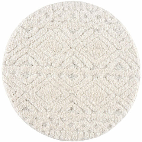 AMORE 02 - Tapis rond à poils longs et relief crème 160x160cm (1/5)