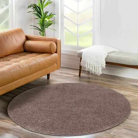 Tapis Rond à Poils Longs doux SOFTY, Tapis de Salon, Chambre, Couloir (Marron Mocca - 160x160cm)