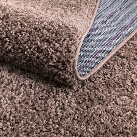 Tapis Rond à Poils Longs doux SOFTY, Tapis de Salon, Chambre, Couloir (Marron Mocca - 160x160cm)