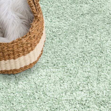 Tapis Rond à Poils Longs doux SOFTY, Tapis de Salon, Chambre, Couloir (Vert Amande - 120x120cm)