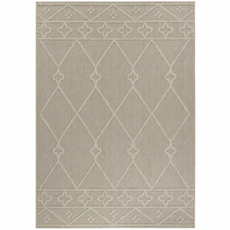 Tapis Salon Aspect Jute Boheme Relief Géométrique sobre et naturelle (Beige Naturel - 240x340cm) (1/5)