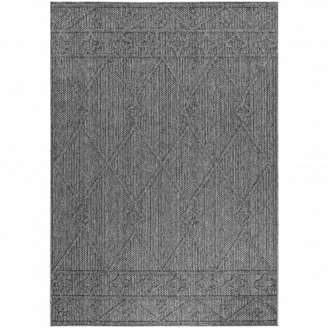 Tapis Salon Aspect Jute Boheme Relief Géométrique sobre et naturelle (Gris Naturel - 160x230cm)