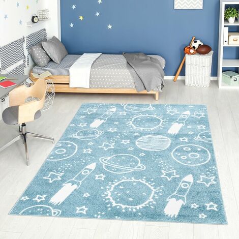 Tapis pour chambre d'enfant Astronaute (Bleu et Blanc - 80x150cm)