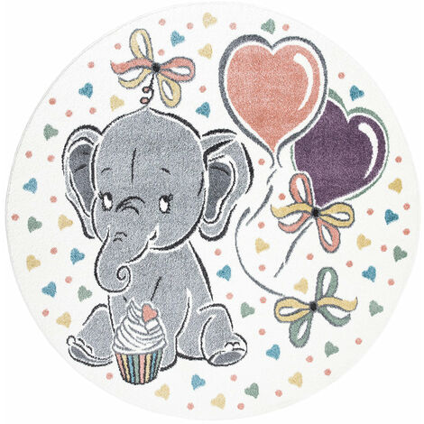 Tapis Rond pour chambre d'enfant Elephant Mignon (120x120cm) (1/5)