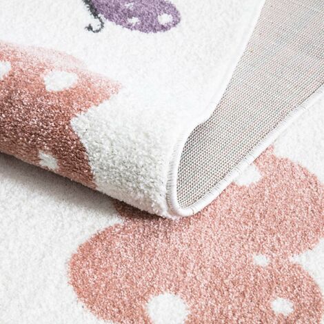 Tapis Rond pour chambre d'enfant Crème Motif Nuages (Crème et Multicolore - 120x120cm)