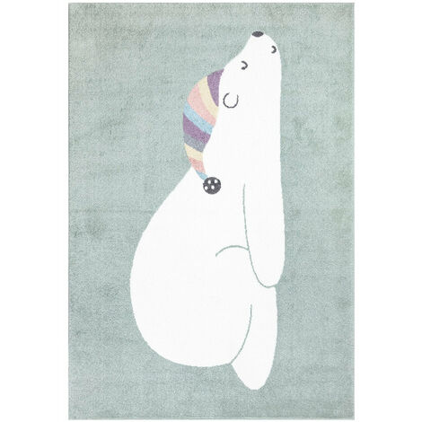 Tapis pour chambre d'enfant Motif Ours Blanc (Vert et Blanc - 120x160cm)