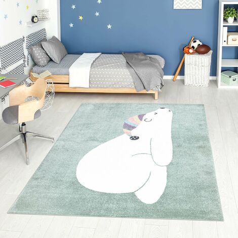 Tapis pour chambre d'enfant Motif Ours Blanc (Vert et Blanc - 120x160cm)