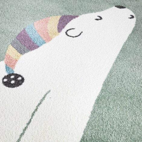 Tapis pour chambre d'enfant Motif Ours Blanc (Vert et Blanc - 120x160cm)