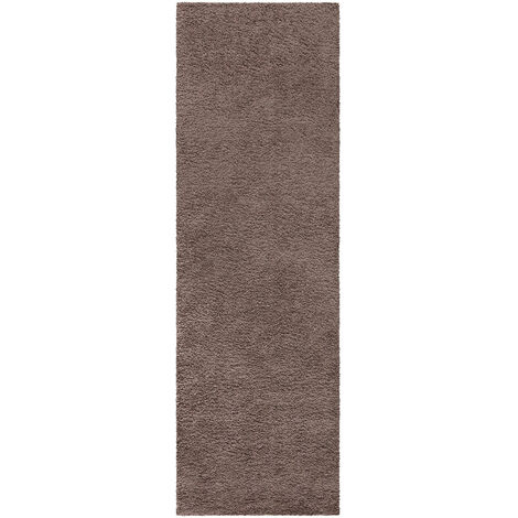Tapis à Poils Longs doux SOFTY, Tapis de Salon, Chambre, Couloir (Marron Mocca - 80x300cm) (1/5)