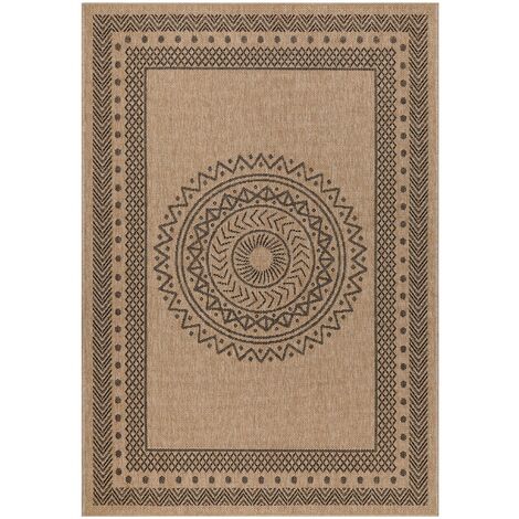 Tapis de salon Naturel aspect jute motifs géométrique Beige et Noir 160x230cm (1/5)