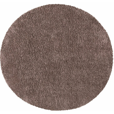 Tapis Rond à Poils Longs doux SOFTY, Tapis de Salon, Chambre, Couloir (Marron Mocca - 200x200cm) (1/5)