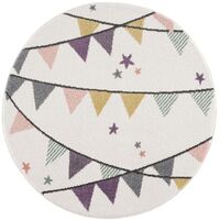 Tapis Rond pour chambre d'enfant Crème Motif Guirlandes Multicolores (120x120cm)